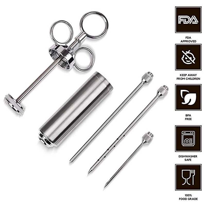 Restaurantware Met Lux Meat Injector Kit, Professional Food Injector Syringe Kit - 2 Ounce Syringe, 3 Needles, Stainless Steel Meat Injector Set, 2